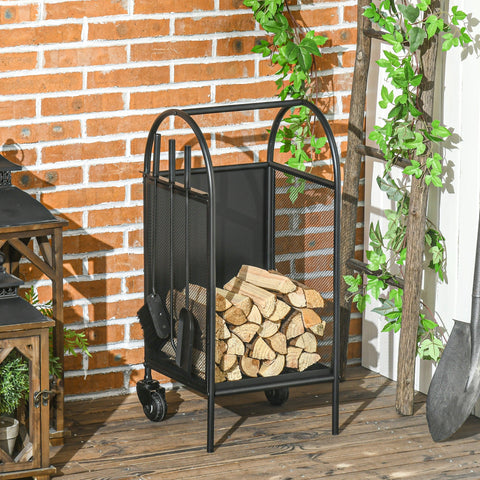 Rootz Log Basket Stand with Wheels - Wood Holder - Firewood Rack - Keeps Wood Dry - 37.5 x 37.5 x 80 cm