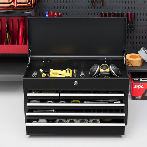 Rootz Tool Box - Lockable Organizer - Steel Tool Chest - Durable Storage with EVA Mats - 60x26x34cm, Black