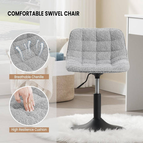 Rootz Chenille Bar Stool - Makeup Chair - Vanity Seat - Breathable Fabric - 42.5cm x 35cm - Heights Adjust 38-49.5cm
