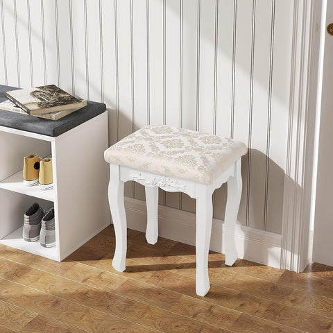 Rootz Makeup Stool - Vanity Chair - Baroque Style - E1 MDF - White - 40cm x 50cm x 30cm