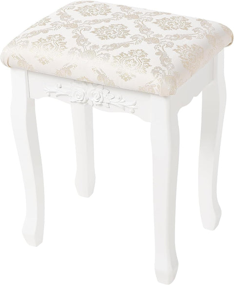 Rootz Makeup Stool - Vanity Chair - Baroque Style - E1 MDF - White - 40cm x 50cm x 30cm