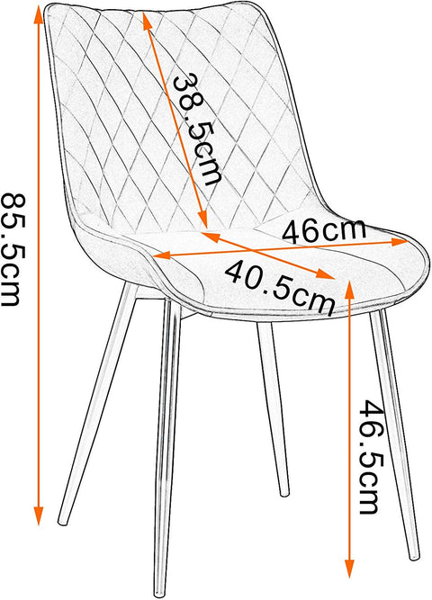 Rootz Velvet Dining Chairs Set of 4 - Elegant Chairs - Comfortable Seating - Durable Construction - Easy Assembly - Velvet and Metal - 46 x 40.5 cm Seat Size