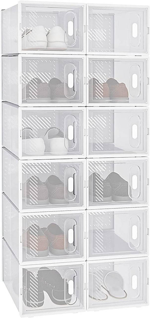 Rootz 18 Set Plastic Shoe Boxes - Stackable Shoe Organizers - Transparent Storage Containers - Durable Plastic - 25cm x 18.5cm x 35.5cm