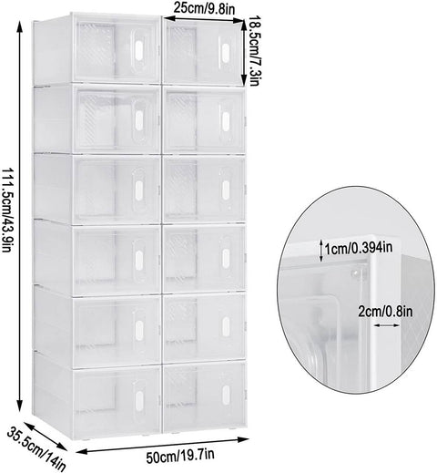 Rootz 18 Set Plastic Shoe Boxes - Stackable Shoe Organizers - Transparent Storage Containers - Durable Plastic - 25cm x 18.5cm x 35.5cm