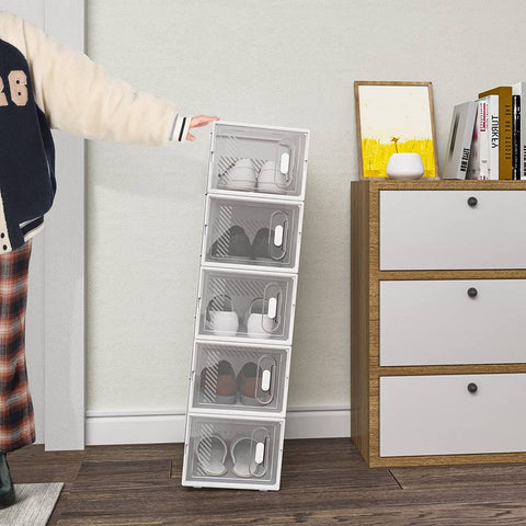 Rootz 18 Set Plastic Shoe Boxes - Stackable Shoe Organizers - Transparent Storage Containers - Durable Plastic - 25cm x 18.5cm x 35.5cm