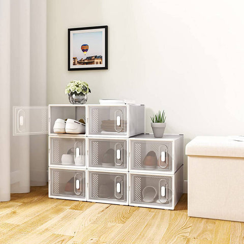 Rootz 18 Set Plastic Shoe Boxes - Stackable Shoe Organizers - Transparent Storage Containers - Durable Plastic - 25cm x 18.5cm x 35.5cm