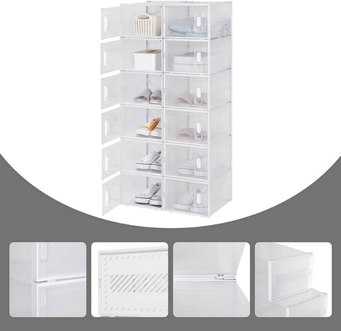 Rootz 18 Set Plastic Shoe Boxes - Stackable Shoe Organizers - Transparent Storage Containers - Durable Plastic - 25cm x 18.5cm x 35.5cm