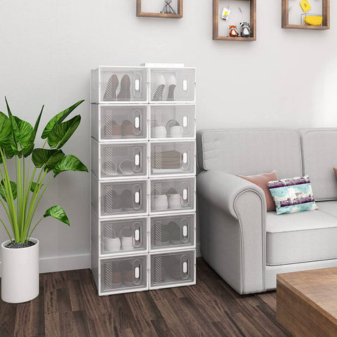 Rootz 18 Set Plastic Shoe Boxes - Stackable Shoe Organizers - Transparent Storage Containers - Durable Plastic - 25cm x 18.5cm x 35.5cm