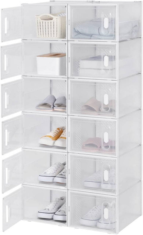 Rootz 18 Set Plastic Shoe Boxes - Stackable Shoe Organizers - Transparent Storage Containers - Durable Plastic - 25cm x 18.5cm x 35.5cm