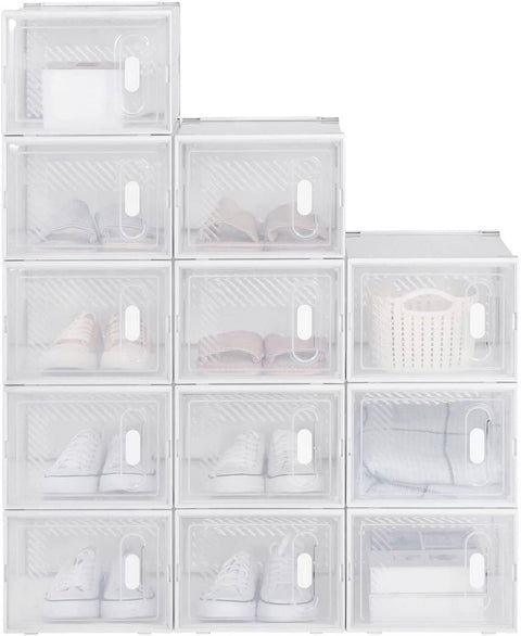 Rootz 18 Set Plastic Shoe Boxes - Stackable Shoe Organizers - Transparent Storage Containers - Durable Plastic - 25cm x 18.5cm x 35.5cm