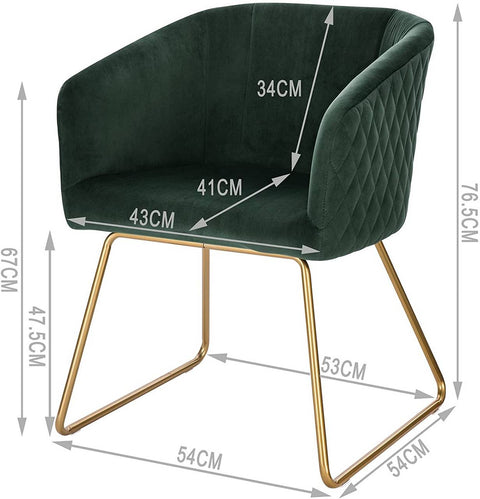 Rootz Velvet Dining Chairs Set of 2 - Elegant Chairs - Comfortable Seating - Sturdy and Durable - Golden Metal Legs - Non-Slip - Easy Assembly - 76.5cm Height - Supports up to 120kg