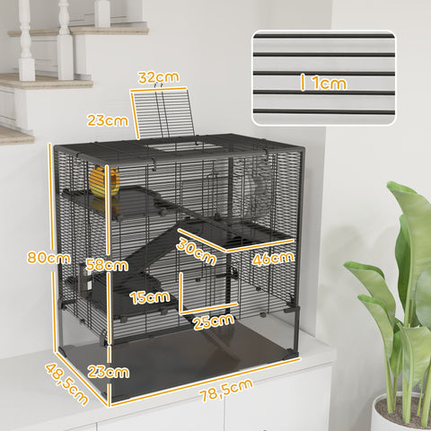 Rootz 4 Tier Hamster Cage - Rodent Enclosure - Small Animal Habitat - Tempered Glass - 78.5cm x 48.5cm x 80cm