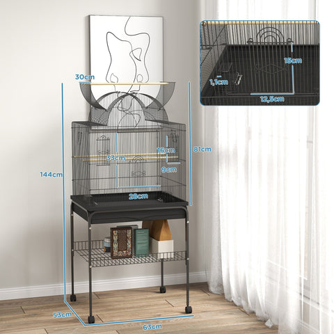Rootz Mobile Bird Cage - Canary & Budgie Habitat - Durable Metal Mesh - Smooth Mobility - 63cm x 53cm x 144cm
