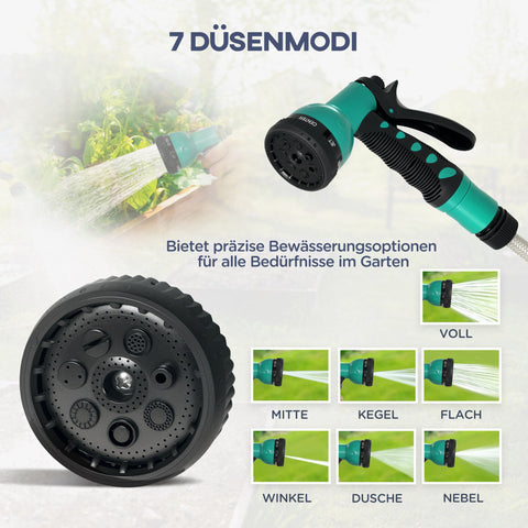 Rootz Garden Hose Holder - Wall Hose Reel - Water Hose Drum - 7 Spray Patterns - 180° Rotatable - 55cm x 20cm x 42cm