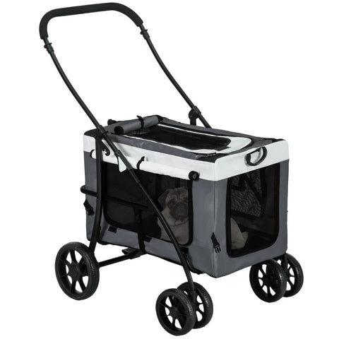 Rootz Hondenbuggy - Huisdierbuggy - Hondenkar - Opvouwbaar - Afneembare mand - Oxfordstof - Staal - Zwart - Grijs - Wit - 81 X 58 X 97,5 Cm