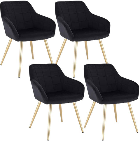Rootz Set of 4 Velvet Dining Chairs - Golden Metal Legs - Elegant Seating - Comfortable, Durable, Easy Assembly - 43cm x 55cm x 81cm