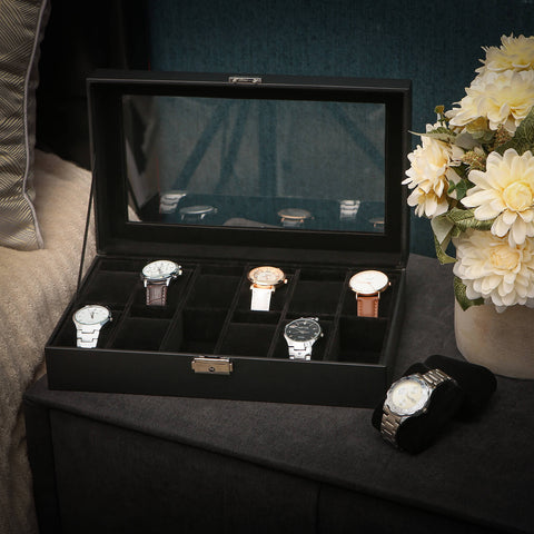 Rootz Watch Box - Horlogeorganisator - Sieradenopslag - Afsluitbaar - Fluwelen voering - MDF-constructie - 30 cm x 21 cm x 8,5 cm