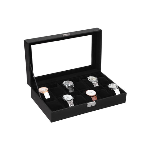 Rootz Watch Box - Horlogeorganisator - Sieradenopslag - Afsluitbaar - Fluwelen voering - MDF-constructie - 30 cm x 21 cm x 8,5 cm