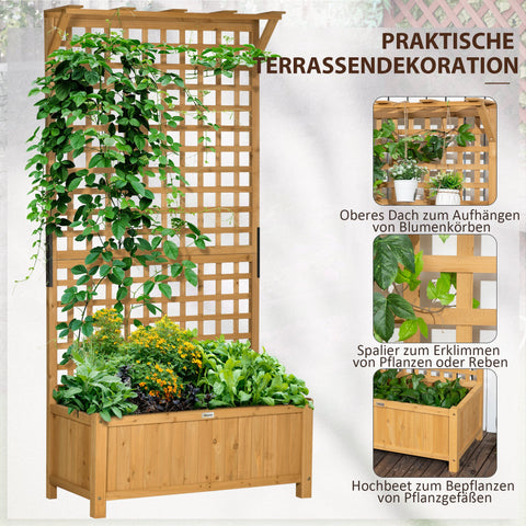 Rootz Raised Bed with Trellis - Plant Box - Flower Bed - Weatherproof Wood - 90 x 45 x 183 cm - Ample Planting Space