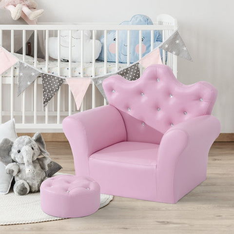 Rootz Kinderbank met poef - Prinsessenbank - Kinderfauteuil - Comfortabel en veilig - Elegant ontwerp - Duurzaam en hoogwaardig - 58 cm x 40,5 cm x 49 cm