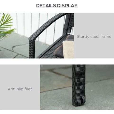 Rootz Tuinbank - Rotan Look - Met Stalen Frame - Voor 2 Personen - Tuinkasstoel - Zwart - 122 x 60 x 85 cm