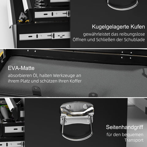 Rootz Tool Box - Lockable Organizer - Steel Tool Chest - Durable Storage with EVA Mats - 60x26x34cm, Black
