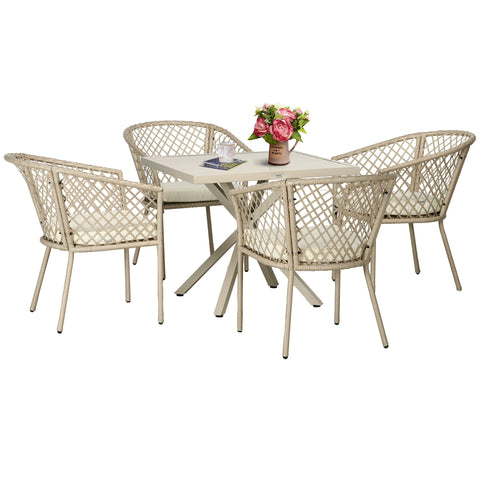 Rootz 5 Piece Garden Dining Set - Patio Dining Set - Wicker Look Outdoor Furniture - Comfort Cushions - 85cm x 85cm x 72cm Table, 63cm x 65cm x 81cm Chairs