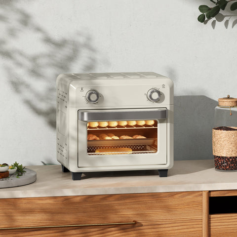 Rootz 10L Mini Convection Oven - Air Fryer - Touchscreen Cooker - Less Oil Cooking - 32 cm Weight x 27.2 cm Depth x 29.8 cm Height - White & Silver