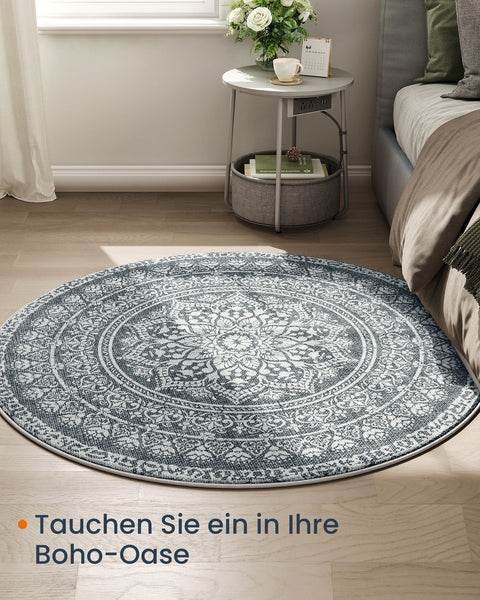 Rootz Boho Style Round Carpet - Anthracite Gray Rug - Polyester Felt TPR - Lightweight - 120 cm Diameter
