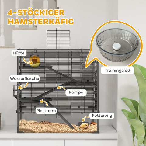 Rootz 4 Tier Hamster Cage - Rodent Enclosure - Small Animal Habitat - Tempered Glass - 78.5cm x 48.5cm x 80cm
