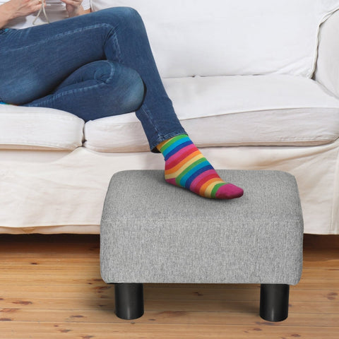 Rootz Stool with Fabric Cover - Footrest - Coffee Table - Supports Up to 100kg - Comfortable Seating - Protective Foot Pads - 40cm x 30cm x 24cm - Light Gray Linen Look