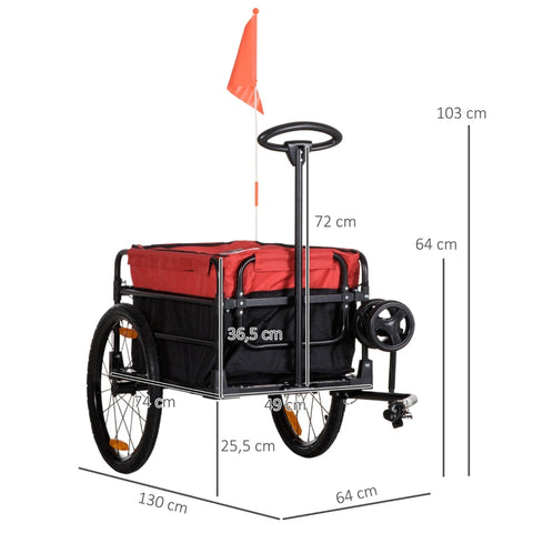 Rootz Transport Trailer & Handcart - Cargo Trailer - Bike Cart - Smooth Ride - 130cm x 64cm x 64/103cm