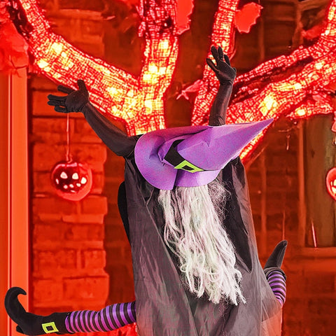 Rootz Flying Witch Halloween Decoration - Spooky Witch Prop - Hanging Witch Figure - Ideal for Haunted Houses - 90cm x 34cm x 170cm
