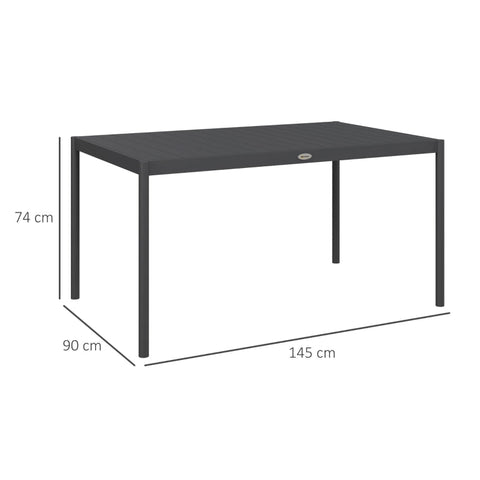 Rootz Garden Dining Table - Outdoor Table - Industrial Design - Weatherproof - Six People - Wood Look -  Better Air Circulation - Aluminum Frame - Dark Gray - 145L x 90W x 74H cm