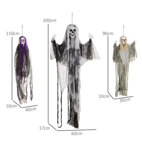 Rootz Halloween Skeleton Ghosts - Haunted House Decor - Scary Hanging Ghosts - High Quality Materials - 40cm x 10cm x 110cm, 30cm x 10cm x 90cm, 60cm x 17cm x 200cm