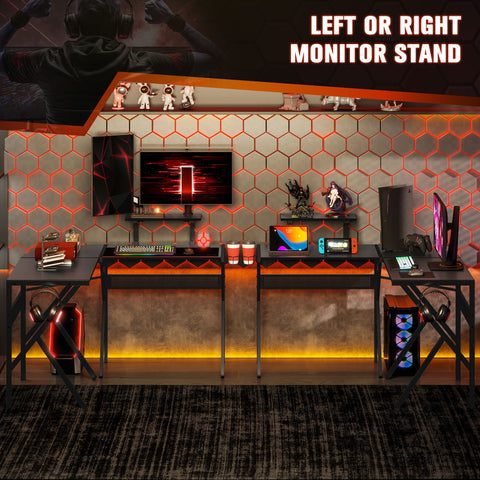 Rootz Gaming Desk - Corner Desk - Gamer Desk - Carbon Fiber Board - 125cm x 125cm x 75cm - Includes Screen Holder & Headphone Hook