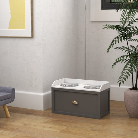 Rootz Raised Dog Feeding Station - Elevated Pet Bowl - Large Dog Bowl Stand - Space-Saving Drawer - 60cm x 30cm x 36cm