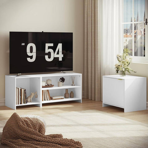Rootz TV Cabinet Divisible Design - TV Unit - Media Console - E1 Engineered Wood - Adjustable Shelf - White - 160cm x 45cm x 39cm