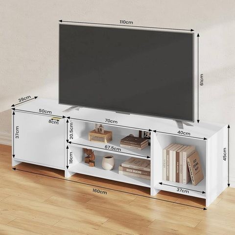 Rootz TV Cabinet Divisible Design - TV Unit - Media Console - E1 Engineered Wood - Adjustable Shelf - White - 160cm x 45cm x 39cm