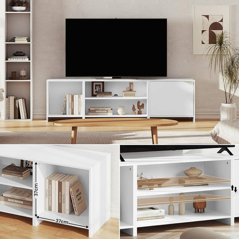 Rootz TV Cabinet Divisible Design - TV Unit - Media Console - E1 Engineered Wood - Adjustable Shelf - White - 160cm x 45cm x 39cm