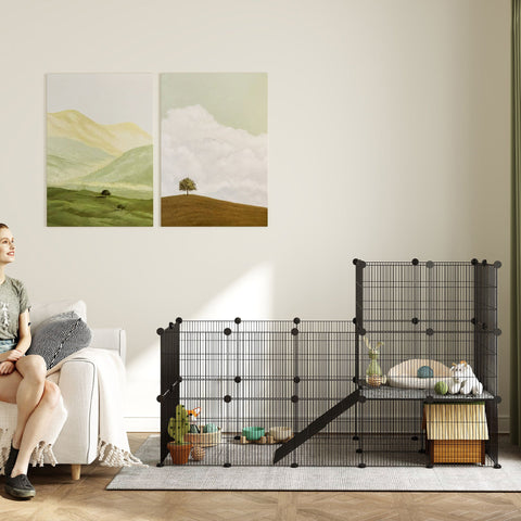 Rootz Dwarf Rabbit Enclosure - Small Pet Hutch - Animal Habitat - Secure and Spacious - 140 x 70 x 105 cm