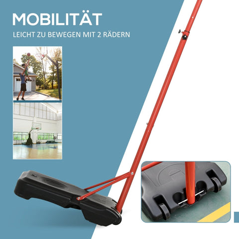 Rootz Basketball Stand - Outdoor Hoop - Weather-Resistant Backboard - Stable Base - Height-Adjustable - 73cm x 49cm x 194-249cm
