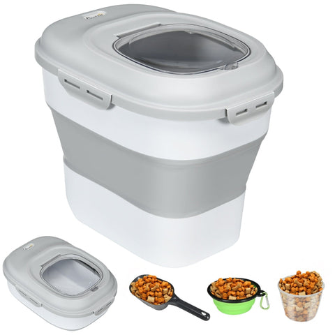 Rootz Dog Food Container - Pet Food Holder - Airtight Seal - 25L/5L - Foldable Design - Wheels - Desiccant - 44cm x 32cm x 37cm