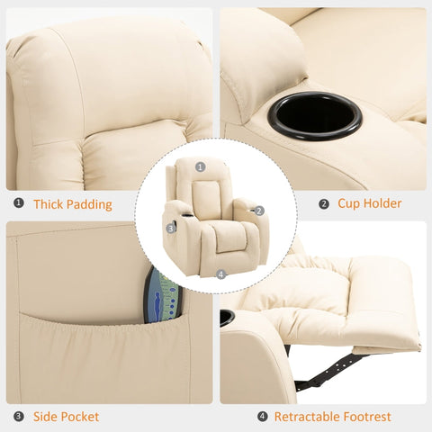 Rootz Massage Chair - Recliner Chair - Relaxation Chair - 8 Vibration Points - Heating Function - 85cm x 94cm x 104cm - Faux Leather