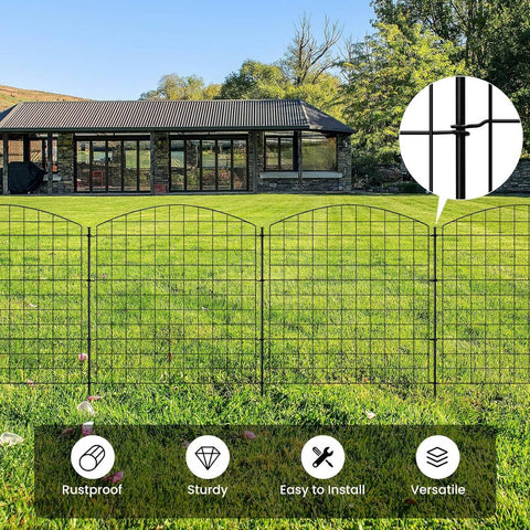 Rootz Iron Garden Fence - Decorative Fencing - Metal Boundary - Rust Resistant - 70cm x 78 cm Panels - Black - Flexibility - Easy Assembly