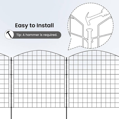 Rootz Iron Garden Fence - Decorative Fencing - Metal Boundary - Rust Resistant - 70cm x 78 cm Panels - Black - Flexibility - Easy Assembly