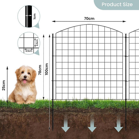 Rootz Iron Garden Fence - Decorative Fencing - Metal Boundary - Rust Resistant - 70cm x 78 cm Panels - Black - Flexibility - Easy Assembly
