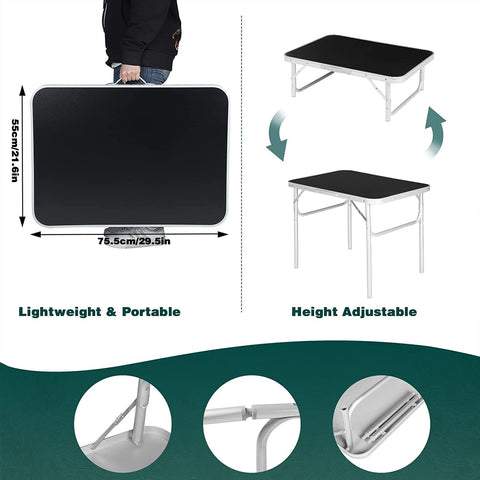 Rootz Ultimate Outdoor Folding Table - Portable Table - Adjustable Table - Lightweight, Compact, Sturdy - 55cm x 25.5/58.5cm x 75cm