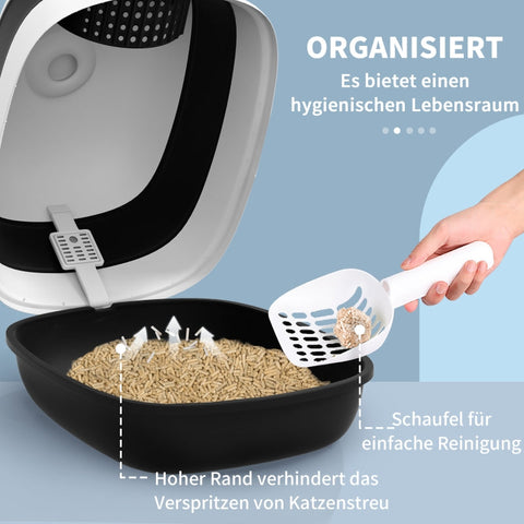 Rootz Cat Toilet - Litter Box - Cat Loo - Prevents Litter Scatter - Odor Control - Easy Cleaning - 52cm x 41cm x 38cm - Plastic, ABS