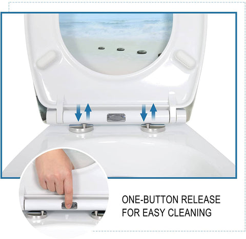 Rootz Toilet Seat with Soft-Close Mechanism - Quick Release - Duroplast - Stainless Steel Hinges - Antibacterial - 37cm x 47.5 cm